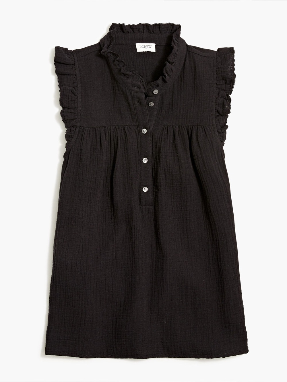 J. Crew Girls' Black Ruffled Cap-Sleeve Button Dress